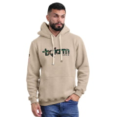 Moletom Masculino Texas Farm Canguru Capuz Bege Areia Logo Mesclada Ref:MT076
