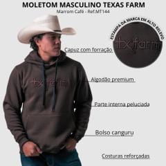 Moletom Masculino Texas Farm Canguru Capuz Marrom Café Logo Marrom Café Ref:MT144