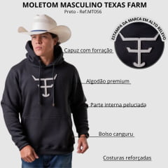 Moletom Masculino Texas Farm Canguru Capuz Preto Logo Off White Ref:MT056