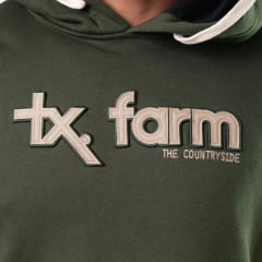 Moletom Masculino Texas Farm Modelo Canguru Com Capuz Verde Militar Com Logo Bege Ref:MT036