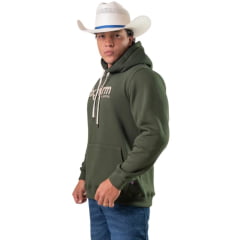 Moletom Masculino Texas Farm Modelo Canguru Com Capuz Verde Militar Com Logo Bege Ref:MT036