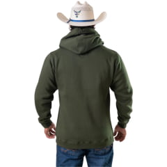 Moletom Masculino Texas Farm Modelo Canguru Com Capuz Verde Militar Com Logo Bege Ref:MT036