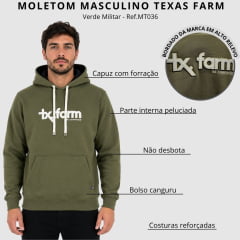 Moletom Masculino Texas Farm Canguru Capuz Verde Musgo Logo Off White Ref:MT036
