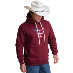 Moletom Masculino Texas Farm Canguru Capuz Vermelho Vinho Logo Fundo Bandeira E.U.A Ref:MT087