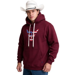 Moletom Masculino Texas Farm Canguru Capuz Vermelho Vinho Logo Fundo Bandeira E.U.A Ref:MT087