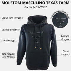 Moletom Masculino Texas Farm Modelo Canguru Preto Ref: MT087