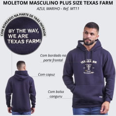 Moletom Masculino Texas Farm Plus Size Bolso Canguru Azul Marinho Destination Logo Bege R: MT111