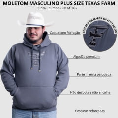 Moletom Masculino Texas Farm Plus Size Bolso Canguru Cinza Chumbo Ref: MT087