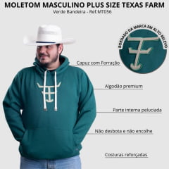 Moletom Masculino Texas Farm Plus Size Bolso Canguru Verde Bandeira Logo Bege Ref: MT056