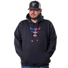Moletom Masculino Texas Farm Plus Size Modelo Canguru Capuz Preto Logo Bandeira E.U.A - Ref: MT087