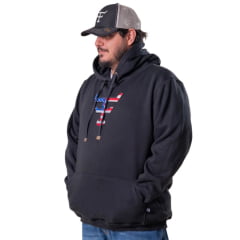Moletom Masculino Texas Farm Plus Size Modelo Canguru Capuz Preto Logo Bandeira E.U.A - Ref: MT087