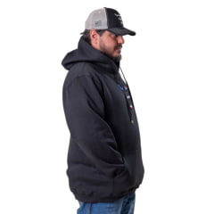 Moletom Masculino Texas Farm Plus Size Modelo Canguru Capuz Preto Logo Bandeira E.U.A - Ref: MT087