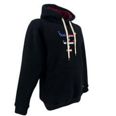 Moletom Masculino Texas Farm Preto Canguru Logo Bandeira USA R: MT087