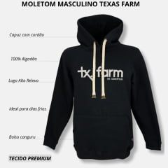 Moletom Masculino Texas Farm Preto Modelo Canguru Com Logo Em Branco Ref.MT036