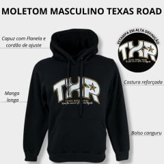 Moletom Masculino Texas Road Modelo Canguru Com Capuz Cor Preto Com Estampa