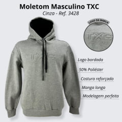 Moletom Masculino TXC Cinza Com Capuz E Cordão Manga Longa - Ref. 3428