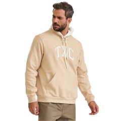 Moletom Masculino TXC Com Capuz Modelo Canguru Areia Com Logo Bordado Branco Ref:3466