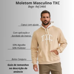 Moletom Masculino TXC Com Capuz Modelo Canguru Areia Com Logo Bordado Branco Ref:3466