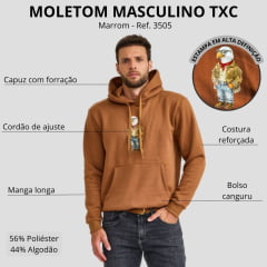 Moletom Masculino TXC Com Capuz Modelo Canguru Marrom Estampado Ref:3505