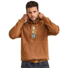 Moletom Masculino TXC Com Capuz Modelo Canguru Marrom Estampado Ref:3505