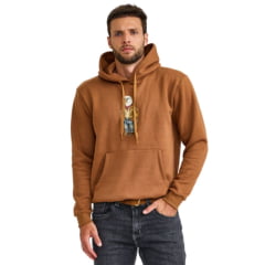 Moletom Masculino TXC Com Capuz Modelo Canguru Marrom Estampado Ref:3505