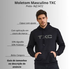Moletom Masculino TXC Com Capuz Modelo Canguru  Preto Com Aplique De Couro Preto Ref:3472