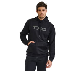 Moletom Masculino TXC Com Capuz Modelo Canguru  Preto Com Aplique De Couro Preto Ref:3472