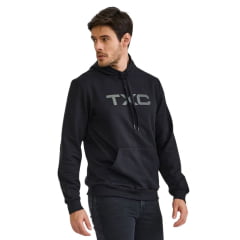 Moletom Masculino TXC Com Capuz Modelo Canguru  Preto Com Aplique De Couro Preto Ref:3472