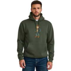 Moletom Masculino TXC Com Capuz Modelo Canguru Verde Militar Estampado Ref:3507
