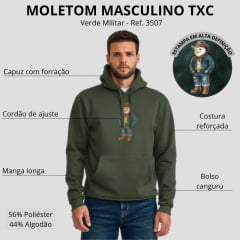 Moletom Masculino TXC Com Capuz Modelo Canguru Verde Militar Estampado Ref:3507