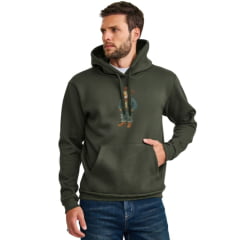 Moletom Masculino TXC Com Capuz Modelo Canguru Verde Militar Estampado Ref:3507