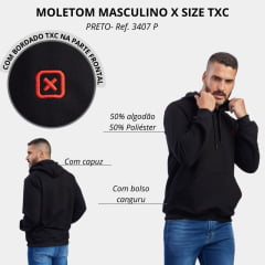 Moletom Masculino Txc X Size Manga Longa Preto Com Capuz E Cordão Vermelho Com Logo Vermelho Ref:3407 P