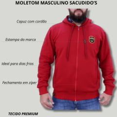 Moletom Masculino Vermelho Boi Estilizado Com Zíper, Capuz e Cordão de Ajuste - Ref. ZIPER-03