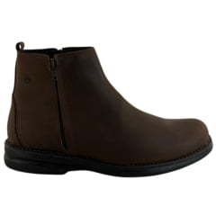 Botina Masculina Sollu Couro Óleo Brown Zíper Solado Preto Max Gel - REF:13182C