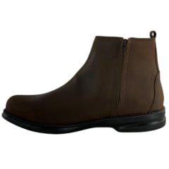 Botina Masculina Sollu Couro Óleo Brown Zíper Solado Preto Max Gel - REF:13182C