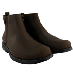 Botina Masculina Sollu Couro Óleo Brown Zíper Solado Preto Max Gel - REF:13182C