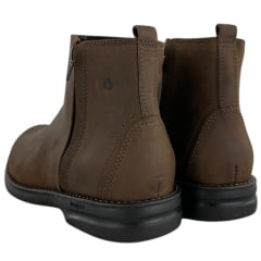 Botina Masculina Sollu Couro Óleo Brown Zíper Solado Preto Max Gel - REF:13182C