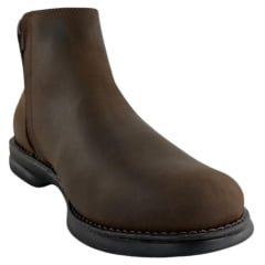 Botina Masculina Sollu Couro Óleo Brown Zíper Solado Preto Max Gel - REF:13182C