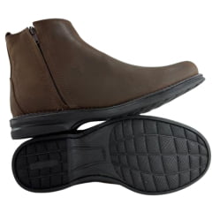 Botina Masculina Sollu Couro Óleo Brown Zíper Solado Preto Max Gel - REF:13182C