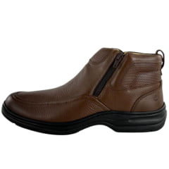 Botina Masculina Sollu Couro Soft Cacau Zíper Solado Preto New Absolut - REF:9936C