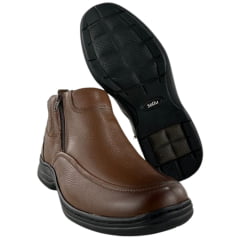 Botina Masculina Sollu Couro Soft Cacau Zíper Solado Preto New Absolut - REF:9936C