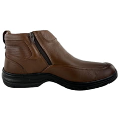 Botina Masculina Sollu Couro Soft Cacau Zíper Solado Preto New Absolut - REF:9936C