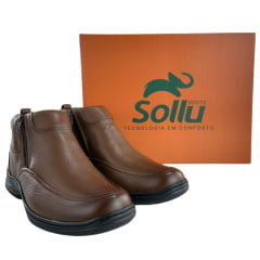 Botina Masculina Sollu Couro Soft Cacau Zíper Solado Preto New Absolut - REF:9936C