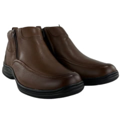 Botina Masculina Sollu Couro Soft Cacau Zíper Solado Preto New Absolut - REF:9936C
