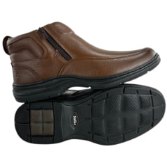 Botina Masculina Sollu Couro Soft Cacau Zíper Solado Preto New Absolut - REF:9936C