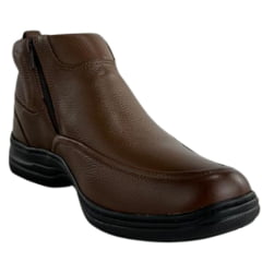 Botina Masculina Sollu Couro Soft Cacau Zíper Solado Preto New Absolut - REF:9936C
