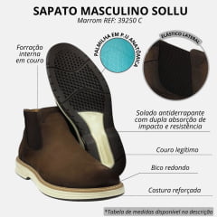 Sapato Botina Masculino Sollu Couro Selaria Stoned Marrom Solado Off White/Café REF: 39250 C