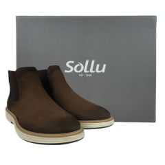 Sapato Botina Masculino Sollu Couro Selaria Stoned Marrom Solado Off White/Café REF: 39250 C