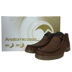 Sapato Destroyer Masculina Anatomic Gel Couro Rústico Conhaque Vacum Café Sola 360 Ambar Ref:7868