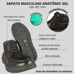 Sapato Masculino Anatômic Gel Couro Floater T.Moro/Vacum Café Com Zíper Sola 360º Job Neutrol Ref:7264
